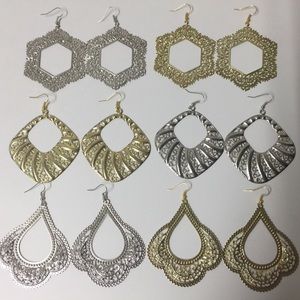 Hollow metal big earrings 6 pairs per set